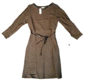 Decade Designs Y2K Dress Women 8P Petite Checker Brown 1990s Retro A-Line Nerd